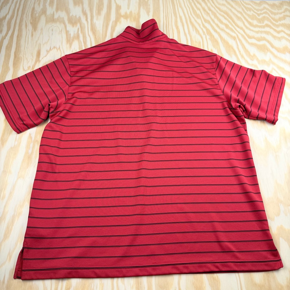 Nike Mens XL Red Black Striped Short Sleeve Golf Polo Shirt Waffle Knit Swoosh - Picture 5 of 7